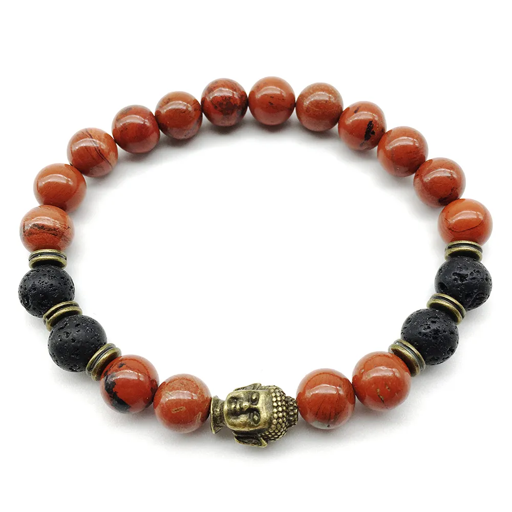 SN1267 Nuevo diseño 2018 pulsera de Buda para hombre pulsera de Lava de piedra roja de alta calidad joyería de equilibrio de Yoga Mala de moda