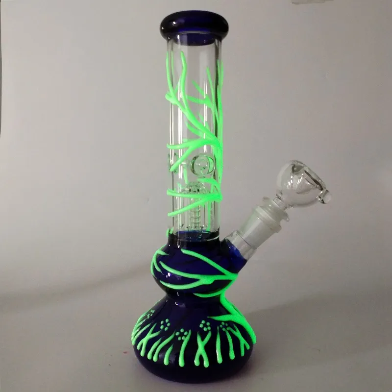 Glow In The Dark Glass Bongs Oil Rigs Hookahs Water Pipes Straight 18.8 Female Joint 4 Arms Tree Perc With Diffused Downstem