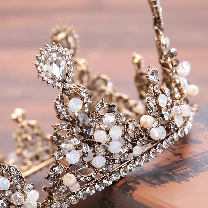 Baroque Vintage Cristal Nuptiale Couronnes Bandeaux Or Bridal Diadèmes Bandeaux De Mariage Diadème Reine Couronne Rétro Tiara De Mariage Cheveux Accessoires