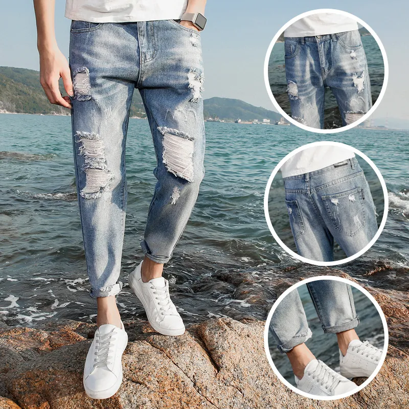 Cropped ripped on sale jeans men