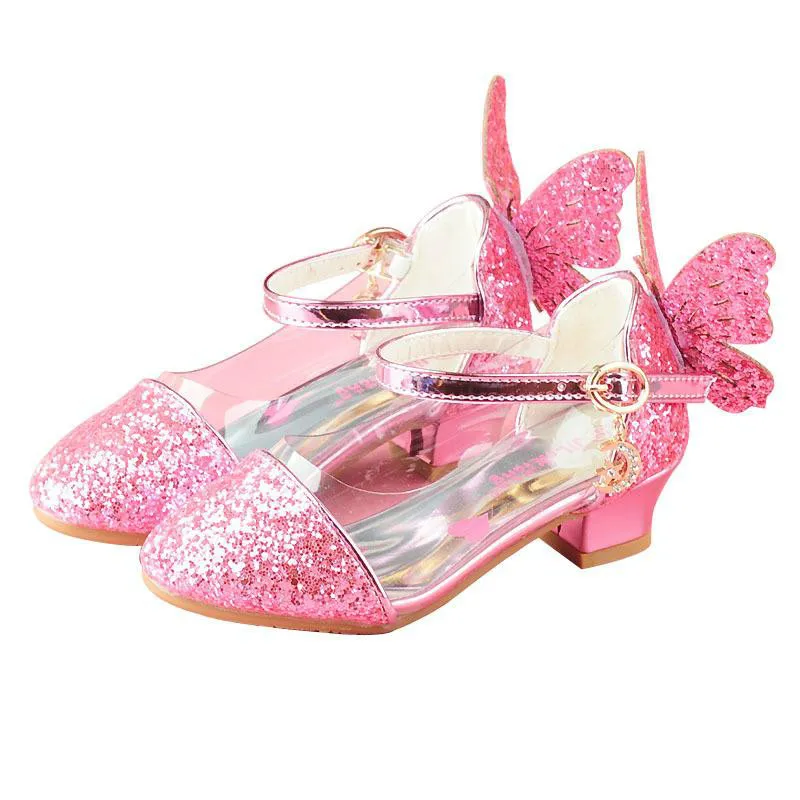 Fashion Girls Sequins Princess Shoes Children High Heels Little Girl Snow Romance Wings Party Beauty Shoes Spot Wholesale