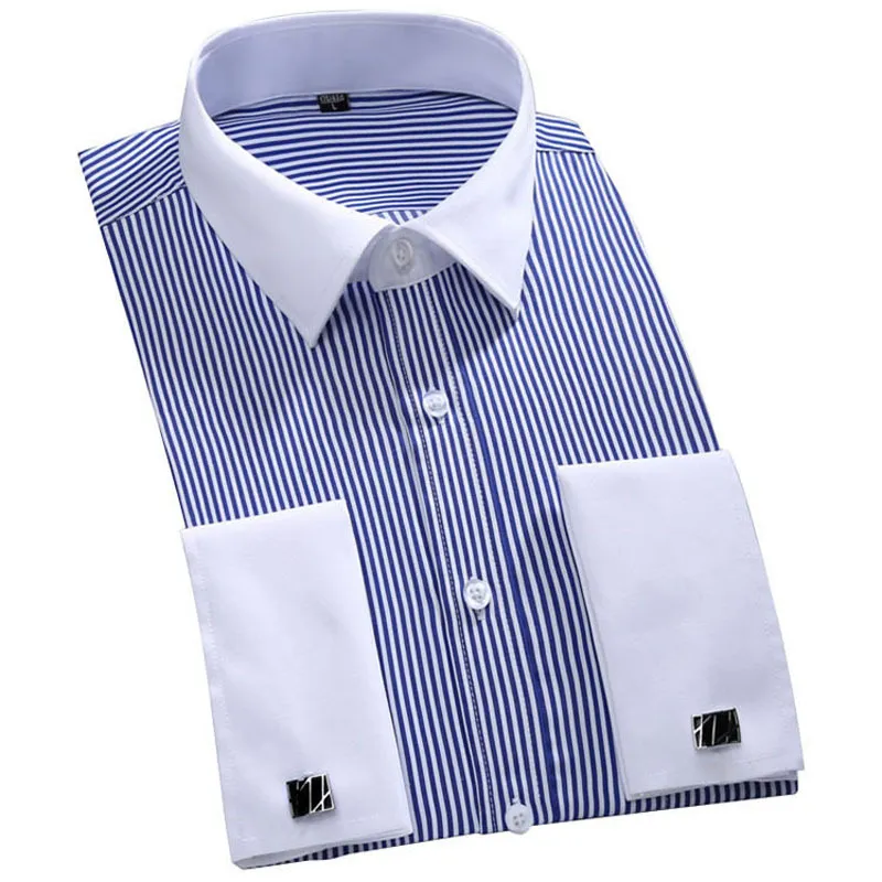 NYA MENS Luxury Slim Fit Stylish Formal Long Semes Strips Cotton French Cuff Dress Shirts 63402982