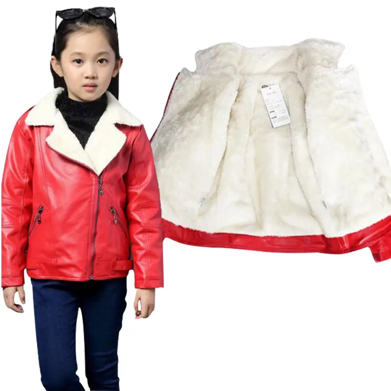 Enfants PU cuir boy39s Girl39s veste 2017 automne hiver fourrure cuir CoatampJacket enfants solide décontracté chaud extérieurwea5996098