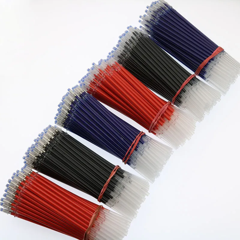 100 st / parti neutral gel penna påfyllning gel bläck påfyllning av god kvalitet svart och blå röd 0,5 mm patron kontorsskola suppli