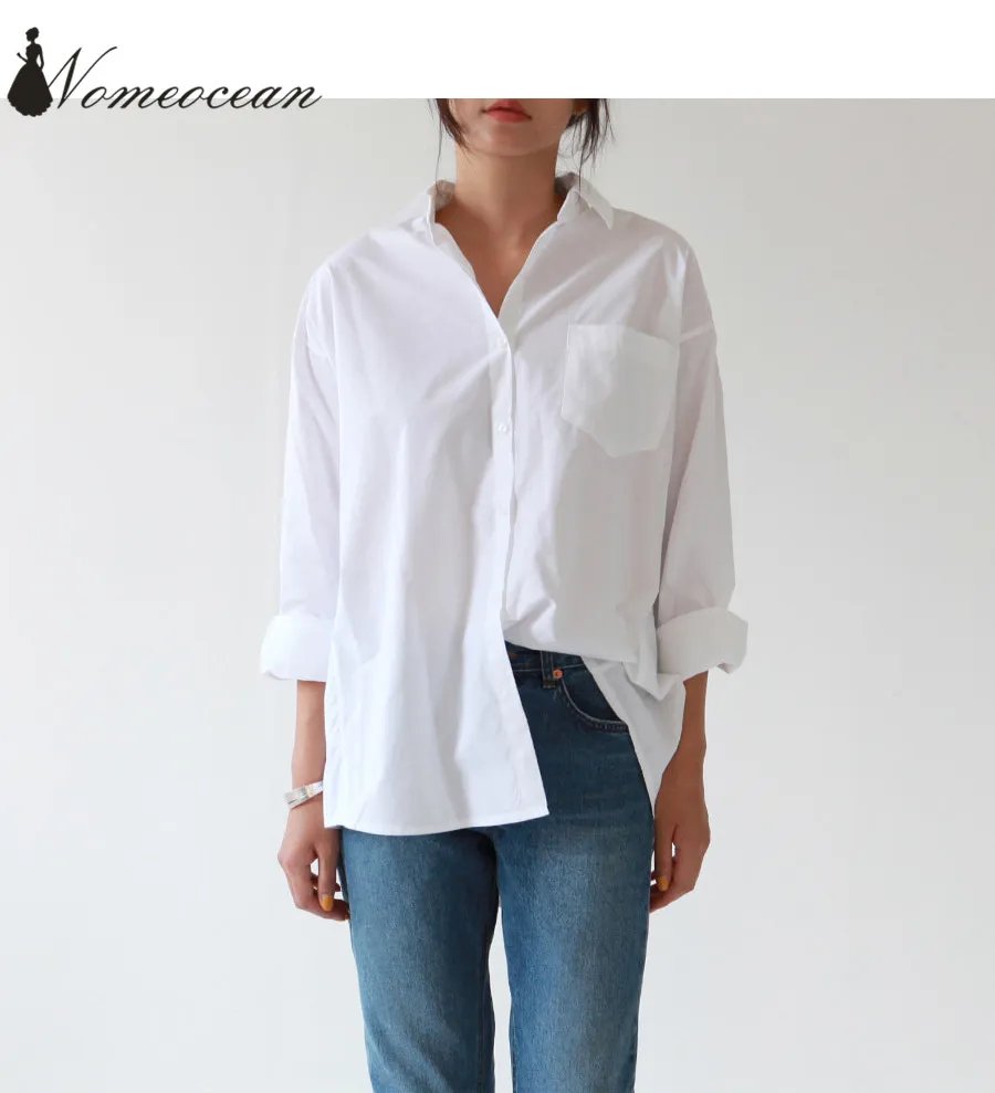 Casual T-shirts 2018 Ny Ankomst Plus Storlek Blus Långärmad Buons Pocket Vit skjorta S-3XL Oversized Shirt M18020904