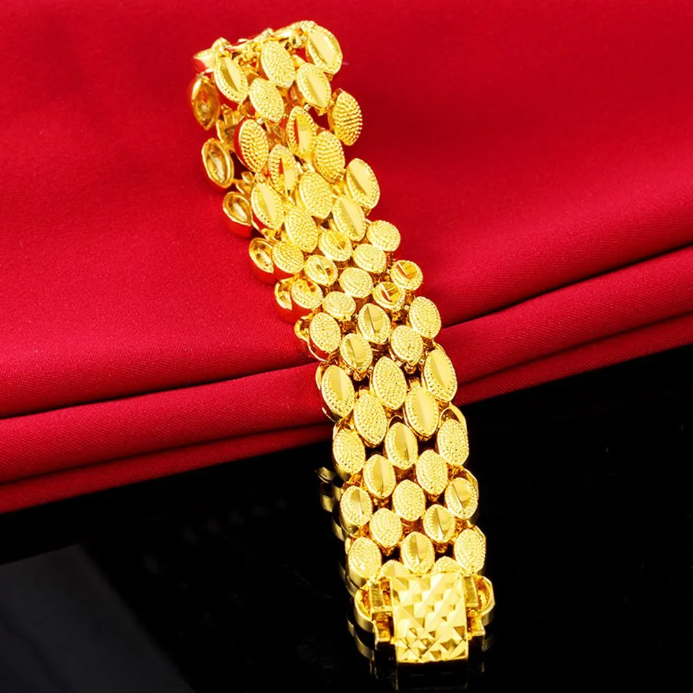 14mm brett armband för män kvinnor 18k gul guld fylld klassisk fast kedja armband tjock smycken gåva 8 tum lång
