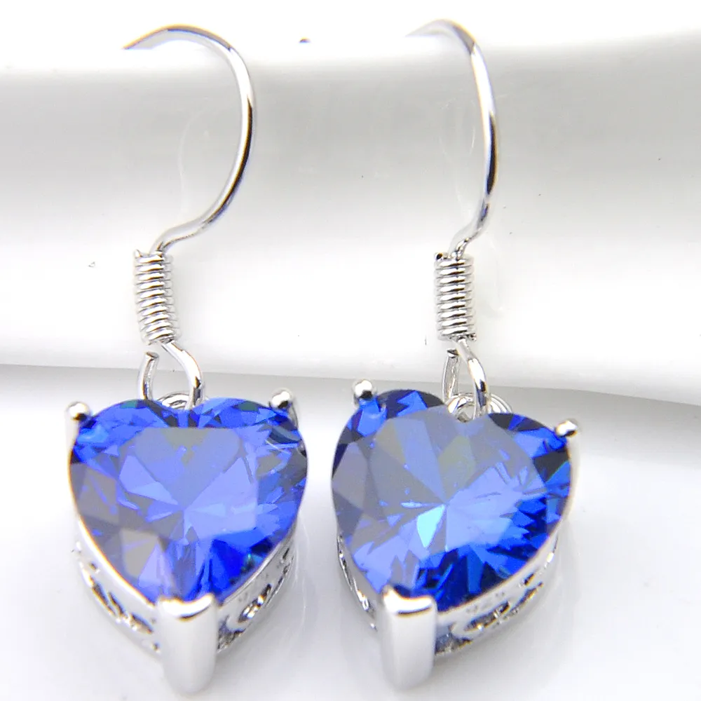 luckyshine 925 zilveren vrouwen oorbel sieraden hartvormige blauwe topaas bruiloften partij zirkoon sieraden haak oorbellen gratis