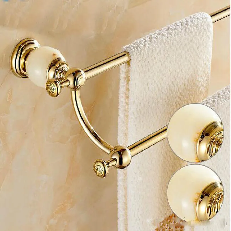 Venta al por mayor y al por menor de lujo de latón, mármol, acabado dorado, soporte para toallero de baño, toalleros dobles, perchas para ropa