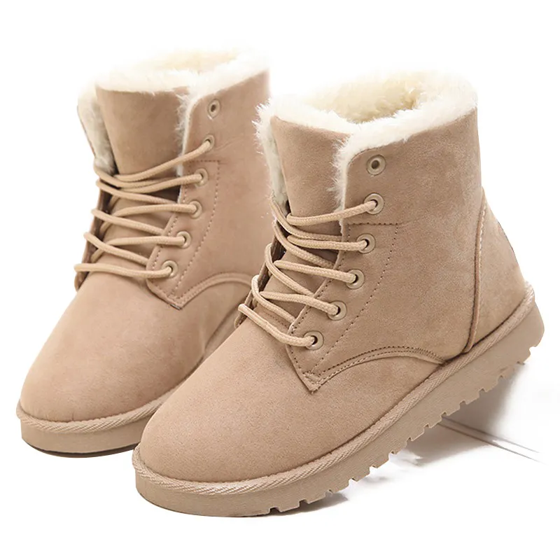 Lakeshi Hot Women Boots Winter Warm Snow Boots Dames Botas Mujer Lace Up Bont Enkellaarzen Dames Winter Damesschoenen Zwart NM01