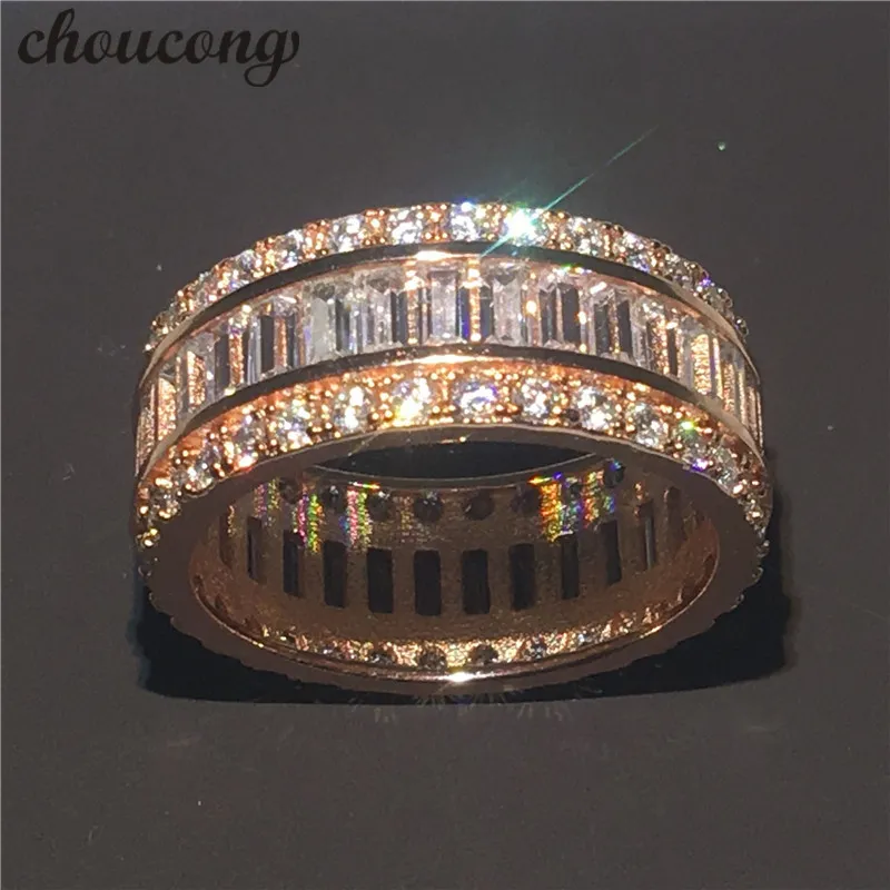 Choucong Volledige 15ct Diamond Rose Gold 925 Sterling Silver Engagement Wedding Band Ring voor Vrouwen Gift