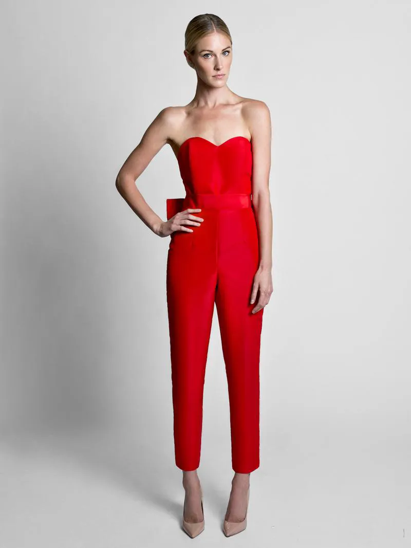 2019 Mode -Jumpsuit Abendkleider mit Cabrio -Rock Satin Bug Rücken Schatz trägerloser Satin -Bund Hochzeit Gast DR257C