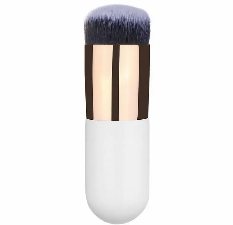 White gold round head brush Mushroom head brush with white handle gold tube artificial fiber 10.5CM length.