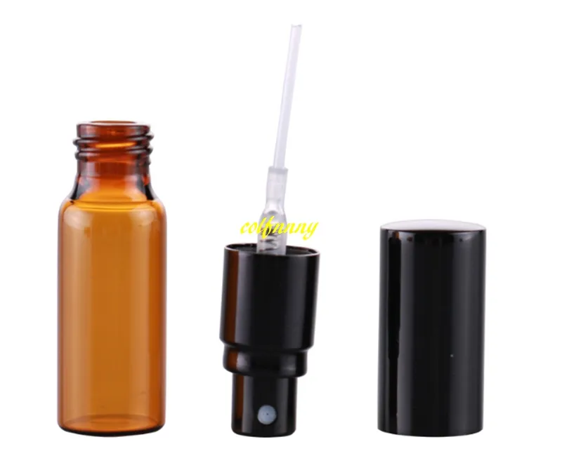 5ML 10ML Amber Glass Spray bottle Emtpy Refillable Perfume bottles With Full cover alumium cap 17mm Diamemter