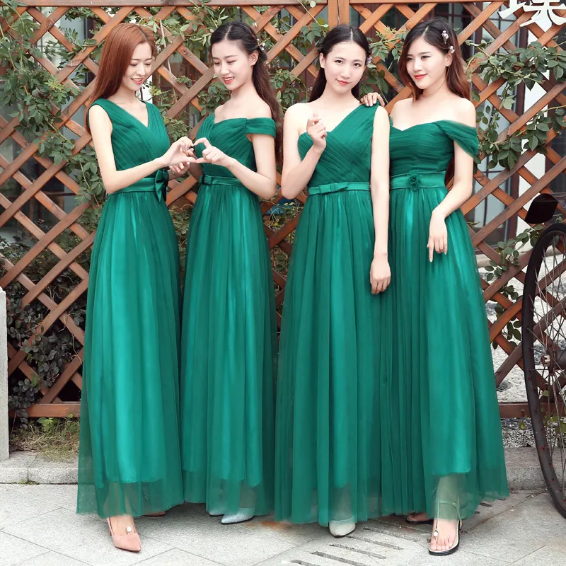 Neue koreanische Brautjungfernkleider, langes weißes Chorschwestern-Shouwan-Kleid, Kostüme, grüne Gaze, formelle Kleider HY0004