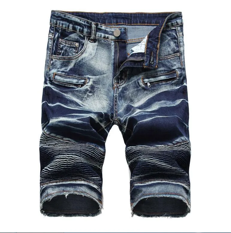 Venda imperdível shorts jeans masculinos casuais de algodão com vincos designer retrô buraco masculino na altura do joelho shorts jeans jeans tamanho grande tamanho 28-42