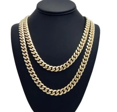 Mens Heavy 10mm Miami Cuban Link Chain 14k Gold Filled Finish Necklace