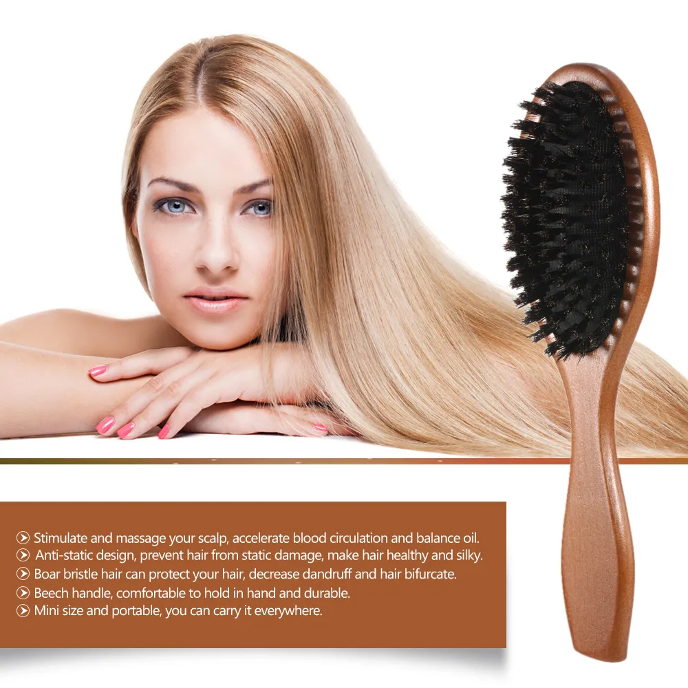 Natural Boar Brestle Hairbrush Massage Comb Antistatic Hair Scalp Paddelborste Beech Trähandtag Hårborste Styling Tool 5227805