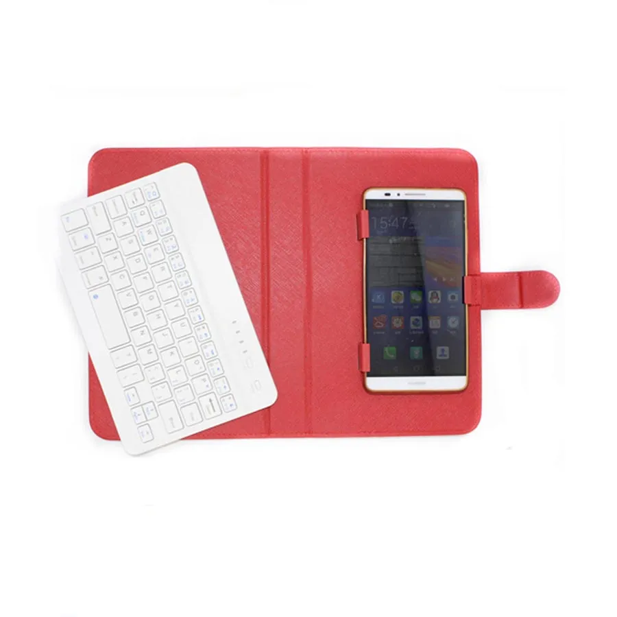 Universal Wireless Bluetooth Keyboard PU Leather Protective Case For iPhone Samsung Huawei LG 4.5" - 6.8" Mobile Cell Phone