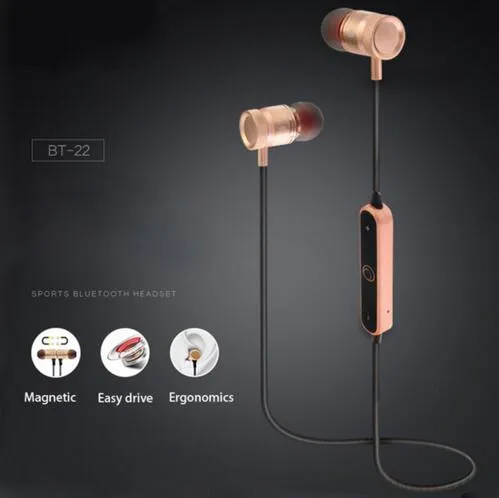 BT-22 bezprzewodowe słuchawki Bluetooth Zestaw słuchawkowy słuchawki stereo muzyka sportowy Uruchamianie magnetycznych słuchawek z funkcją redukcji szumu