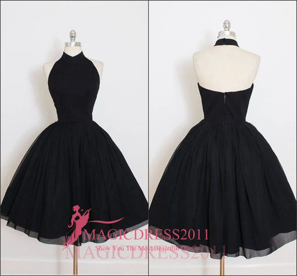 Castle Sweety Homecoming Dresses A Line Halter Sleeveless Knee-Length Draped Little Black Dresses Party Dresses 2019