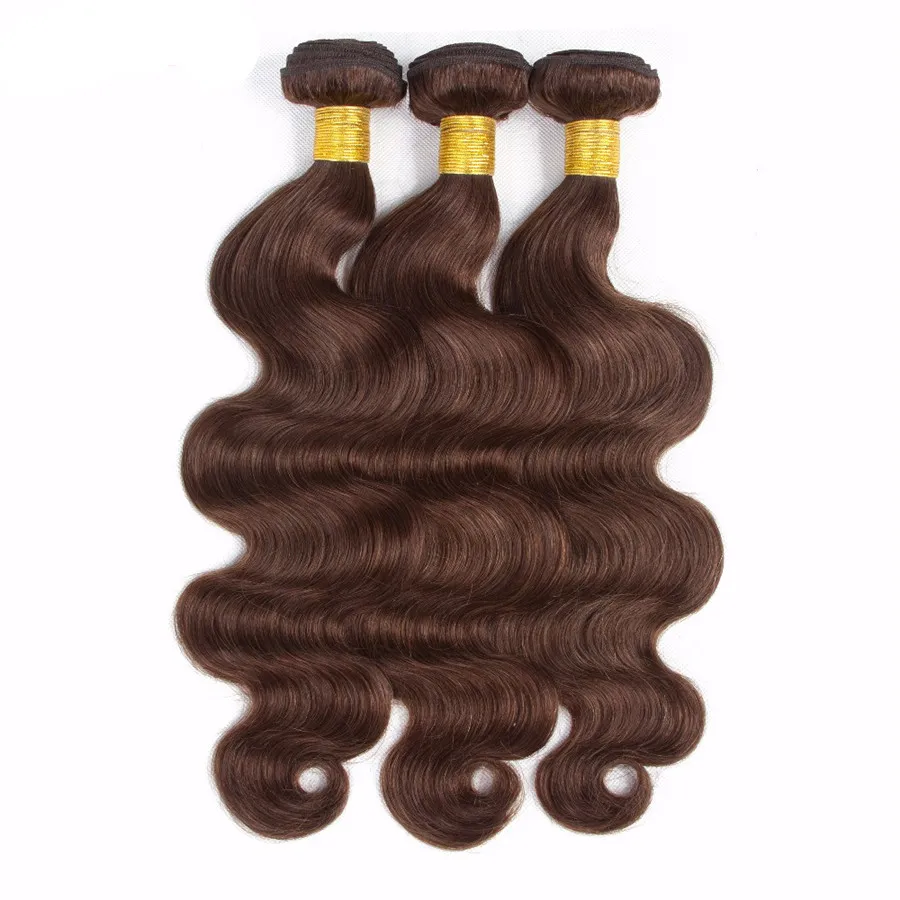 Médio Cabelo Humano Marrom Tece Com Fechamento de Rendas Onda Do Corpo de Chocolate Brown Extensão Do Cabelo Com Fecho de Renda 4x4 Parte Livre