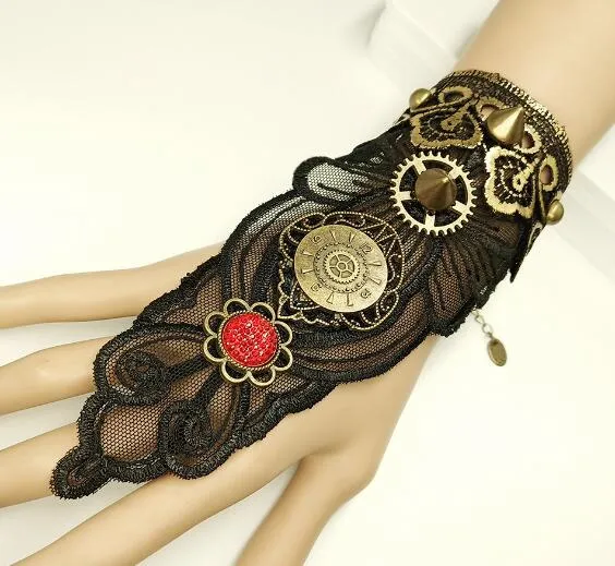 hot new Gothic punk vintage hand ornaments wind gear lady black lace bracelet fashionable personality classic exquisite elegance