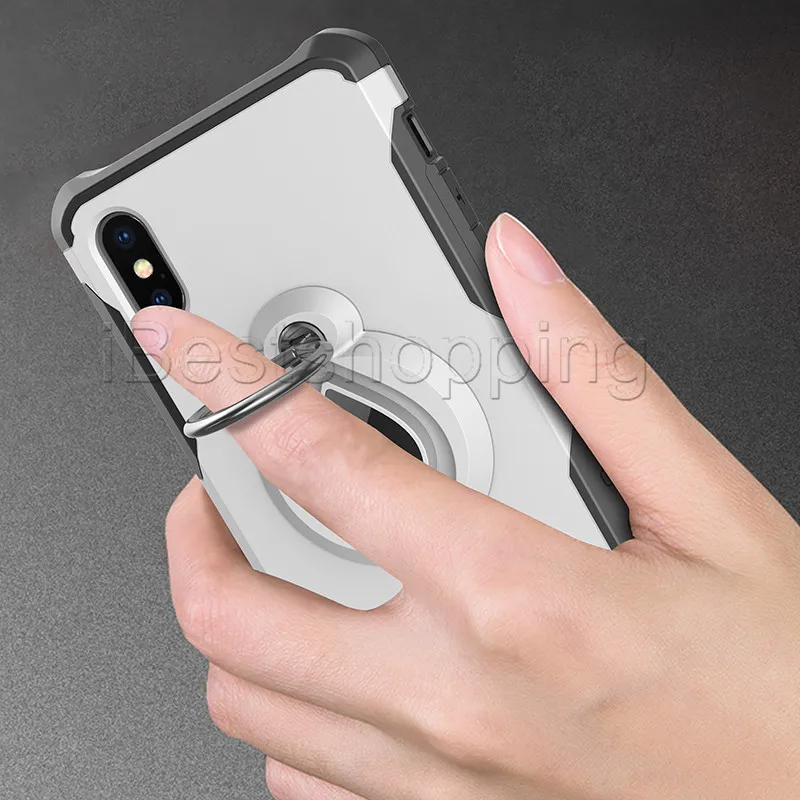 Pierścionek magnetyczny Hybrydowa podwójna warstwa z kickstand na uchwycie samochodowym dla iPhone 11 Pro Max XS XR 8 7 6 6S Plus 5 5S SE Galaxy S8 S8 + J7