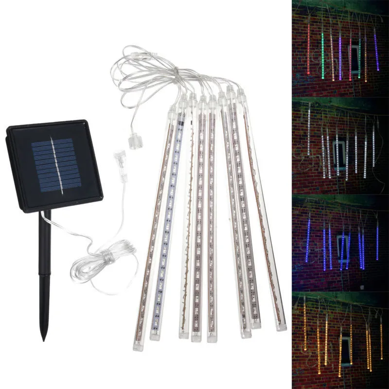 LED Strings 8pcs set 30cm Strip Light Bulbs Shower Rain Lights Solar Powered Meteor Waterproof Garden Lamp for Holiday