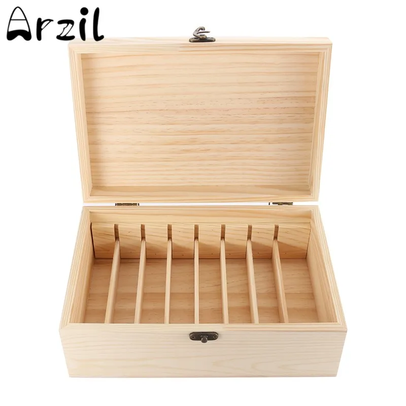 8 Grilles Boîte De Rangement Essentielle 5-30 ml Bouteilles D'huiles Caisse En Bois Conteneur Organisateur SPA Pin Naturel Hygiène Sanitaire