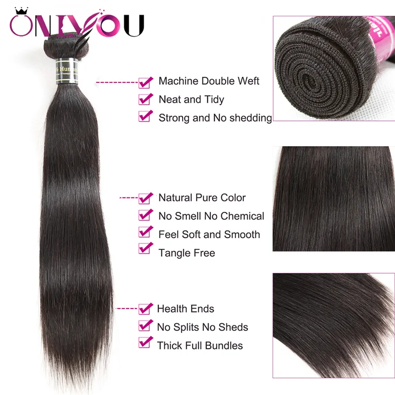 Onlyou 10A kwaliteit 34 stks Ruw Indisch Maagdelijk Haar Recht Body Wave Menselijk haar Weave Bundels Onverwerkte Hair Extensions Natuur Bla4048535