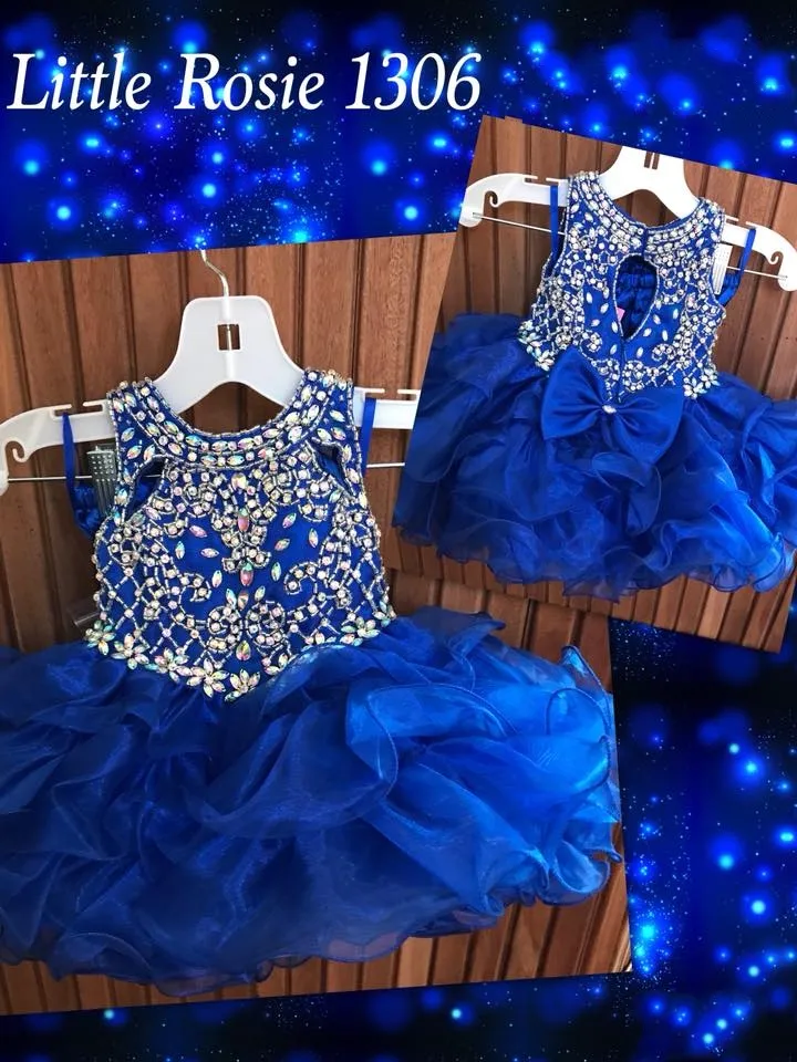 Cupcake Toddler Infant Pageant Dresses 2019 Little Rosie Rhinestones Royal Organza Short Pageant Dress for Little Girls Bow Keyhole Back