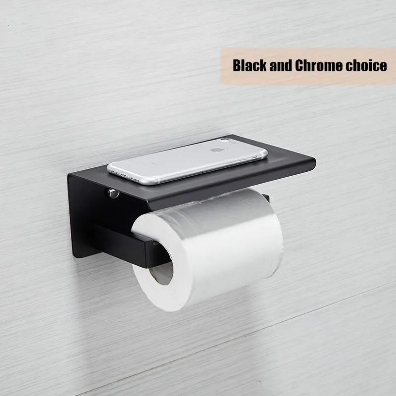 Black Mirror Chrome Choice Toilet Papier Houder Top Platform Zet Telefoon Rvs Badkamer Wandmontage Papierrolhouder