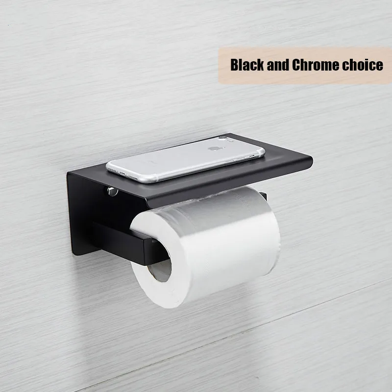 Espelho preto escolha cromo titular papel higiênico top plataforma colocar telefone banheiro de aço inoxidável wall mounted suporte de rolo de papel