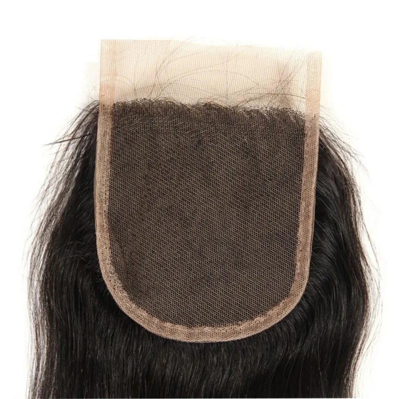 Malezya insan saç demetleri ile 4x4 dantel kapalı bebek saçları 3 adetdüz saç dantel kapanışları 2 demet