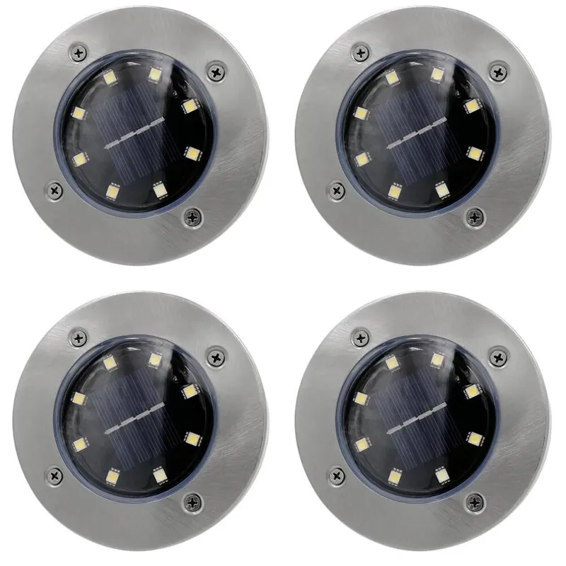 4pack Lâmpadas Solares Ao Ar Livre Luzes enterradas 4 LED 8LEED RESISTENTE DA ÁGUA PALAVRADA DE JARDIM LIGHTING PARA PADRÃO DE GRAVO DE PARTIDAS