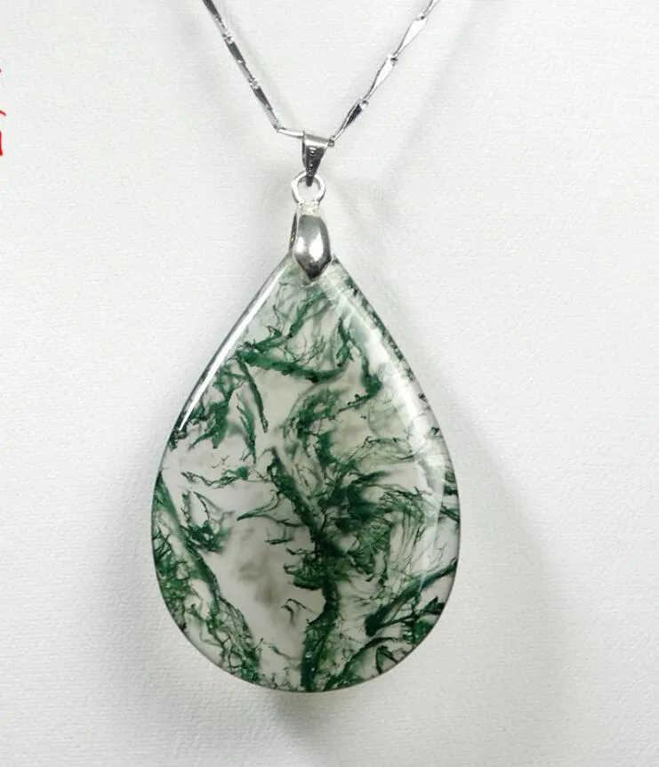 Natural water grass agate drop pendant leaf chalcedony necklace necklace moss agate jade pendant DIY pendant jewelry328d