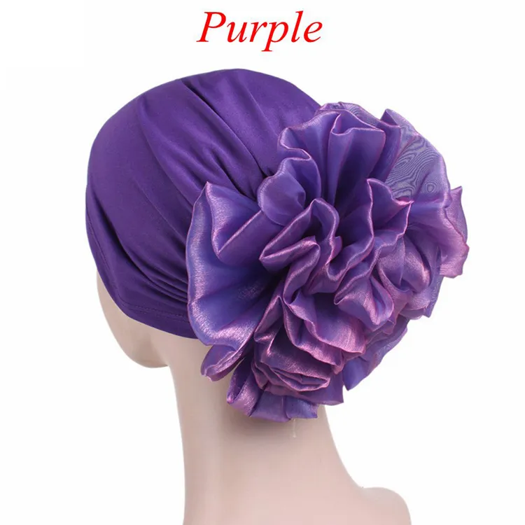 Women Big Flower Turban Muslim Turbante Elastic Head Wraps Chemo Hair Loss Sleeping Cap Ladies Beanie Girls Hat 