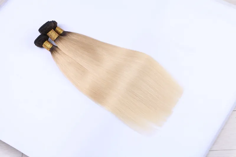Peruvian Indian Malaysian Brazilian Virgin Straight Hair With Closure Ombre Hair Bundles With Closure 1B Blonde Human Hair8002340