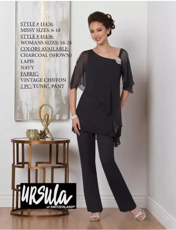 Stylish Black Beaded Chiffon Mother Of Bride Pantsuits For Wedding