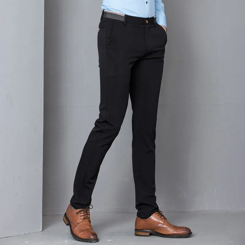 Czarny Stretch Skinny Sukienka Spodnie Mężczyźni Party Biuro Formalne Męskie Garnitur Ołówek Pant Business Slim Fit Casual Male Spodnie