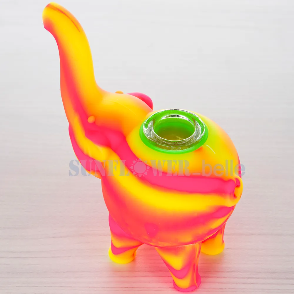 Pipe à main en silicone éléphant de 4.8 pouces fumer narguilé outil de fumer en silicone particulier ensemble complet avec bol en verre--SRS487