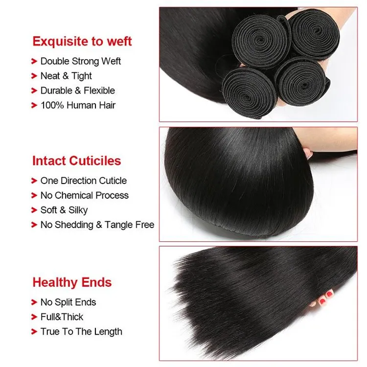 Elibess Hair Brazilian Human Virgin Hair Weave Malezyjskie wiązki włosów prosta fala Weft dla przedłużenia 80G Pakiet 5
