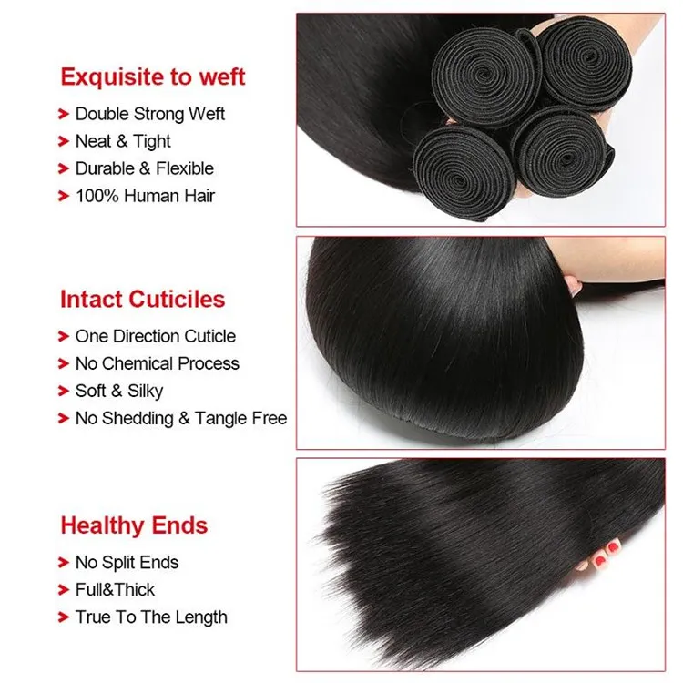 Elibess Hair Brazilian Human Virgin Hair Weave 말레이시아 머리 묶음 연장을위한 스트레이트 웨이브 weft 80g One Bundle 5 번들 로트