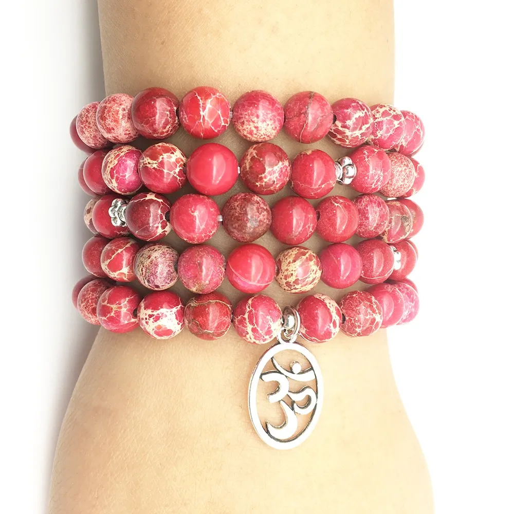 SN1239 New Sale 2018 Women`s Buddha Bracelet Fashion Natural Red Regalite Bracelet 4 Wrap 108 Mala Energy Jewelry 