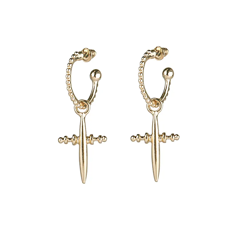 전체 Salelwong Boho Chic Gold Silver Color Cross Hap Cross Charms Earring Small Hoops 미니멀리스트 쥬얼리 선물