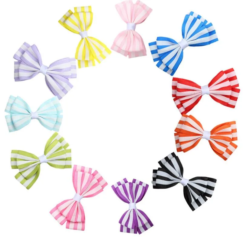 35quot carino stampa a strisce colorate Fiocco piccolo Bambini Neonate Fermagli capelli Forcine Barrettes Accessori capelli Regali5174395