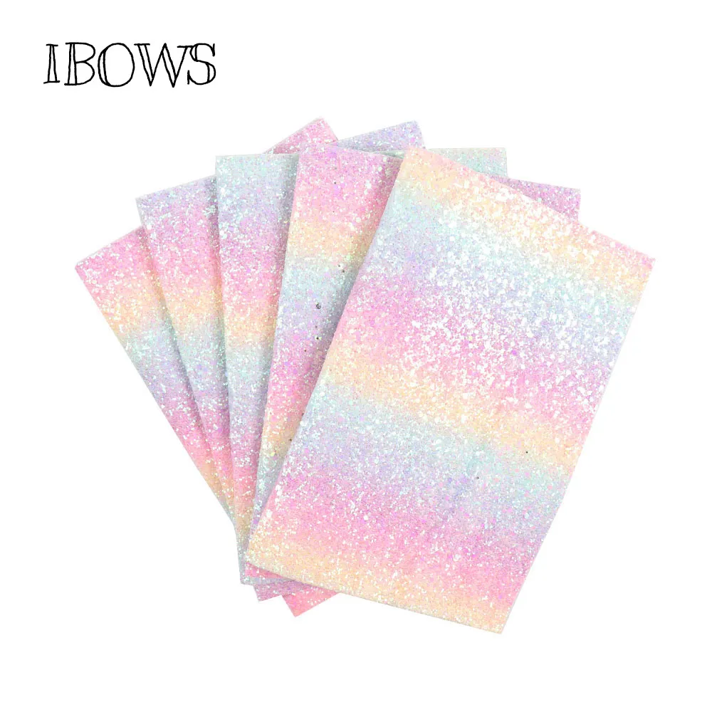 22CM*30CM Glitter Synthetic Leather Fabric Gradient Rainbow Chunky Glitter Fabric Wedding Decoration DIY Hairbows Materials