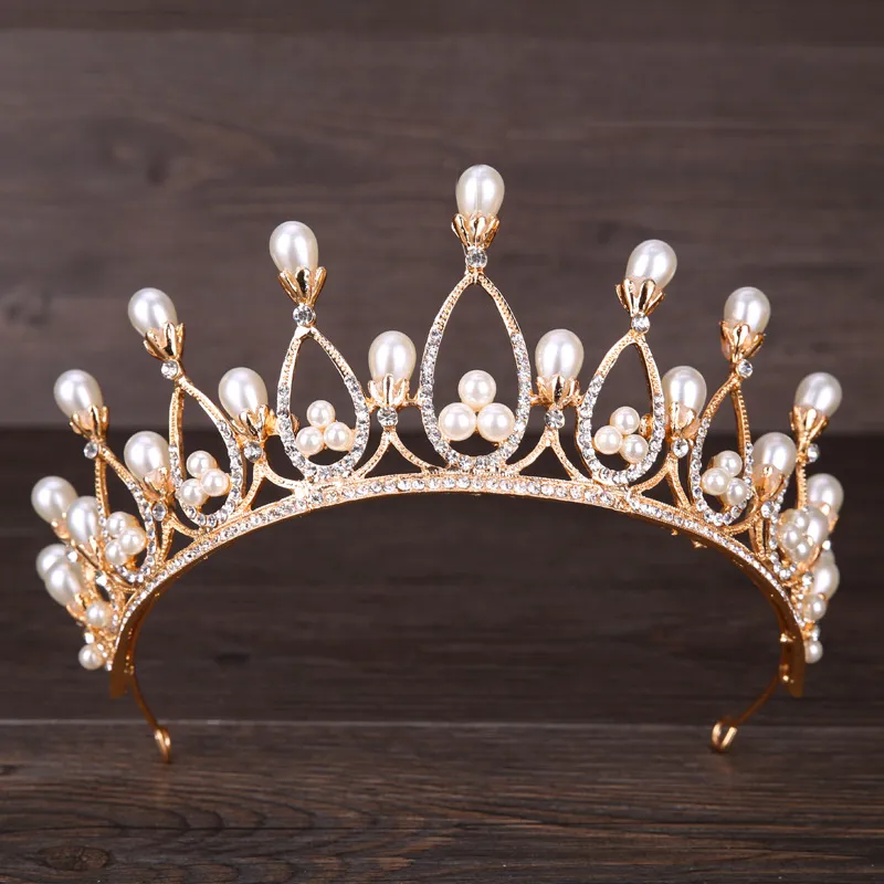 Barokke parels Crystal Bridal Crowns Hairbands Gold Bridal Tiaras Hoofdbanden Bruiloft Diadem Koningin Crown Tiara Wedding Sluier Haaraccessoires