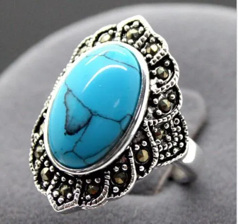 Fashion Natural Tibetan Turquoise 925 Sterling Silver Ring Jewelry Size7 8 9196e
