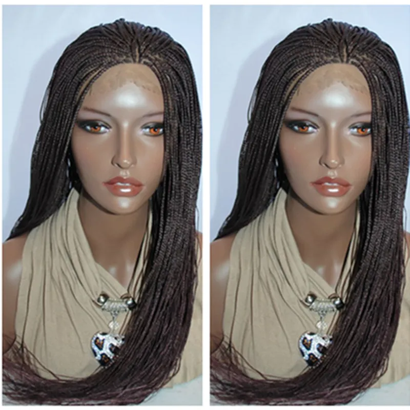 Black Female Wigs Dark Brown Micro Braid Lace Front Wig, 30  display picture 3